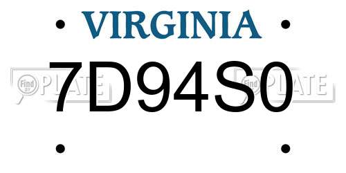 7D94S0 Virginia License Plate