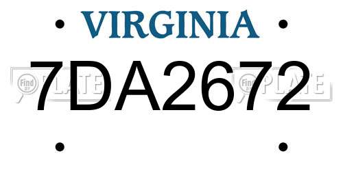 7DA2672 Virginia License Plate