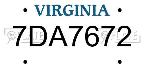 7DA7672 Virginia License Plate