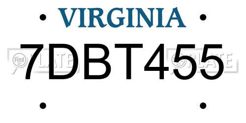 7DBT455 Virginia License Plate