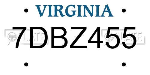 7DBZ455 Virginia License Plate