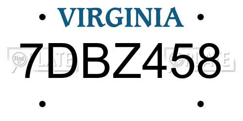 7DBZ458 Virginia License Plate