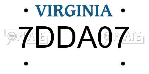 7DDA07 Virginia License Plate