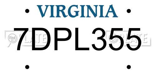 7DPL355 Virginia License Plate