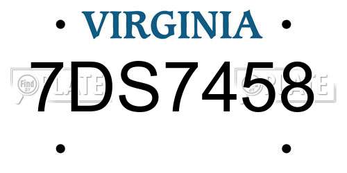 7DS7458 Virginia License Plate