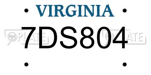 7DS804 Virginia License Plate