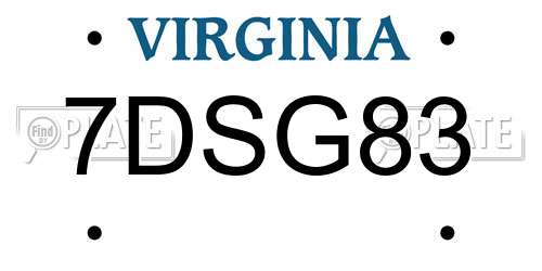 7DSG83 Virginia License Plate