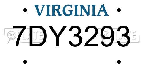 7DY3293 Virginia License Plate