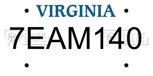 7EAM140 Virginia License Plate