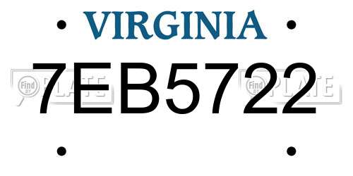 7EB5722 Virginia License Plate
