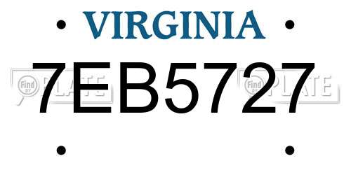 7EB5727 Virginia License Plate