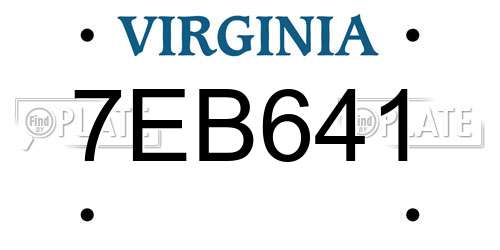 7EB641 Virginia License Plate