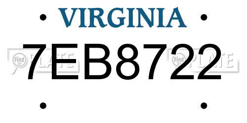 7EB8722 Virginia License Plate