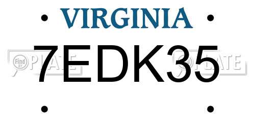 7EDK35 Virginia License Plate