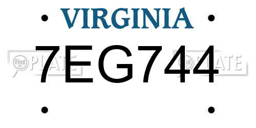 7EG744 Virginia License Plate