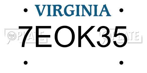 7EOK35 Virginia License Plate