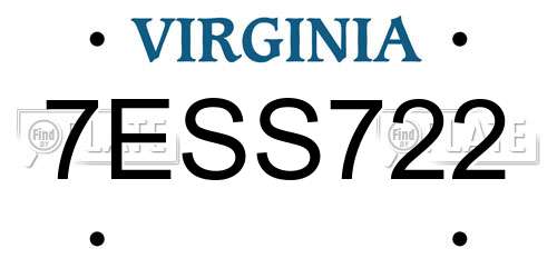 7ESS722 Virginia License Plate