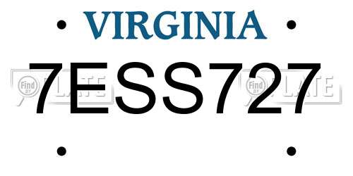7ESS727 Virginia License Plate