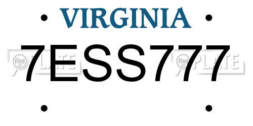 7ESS777 Virginia License Plate