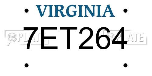 7ET264 Virginia License Plate