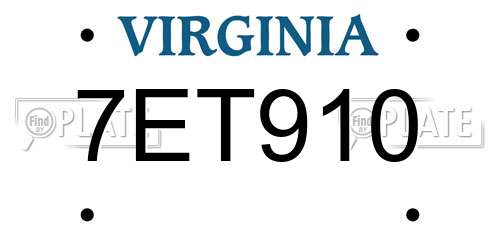 7ET910 Virginia License Plate