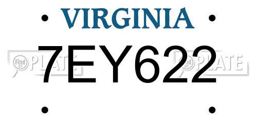 7EY622 Virginia License Plate