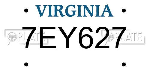 7EY627 Virginia License Plate