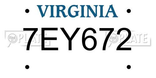 7EY672 Virginia License Plate
