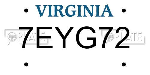 7EYG72 Virginia License Plate