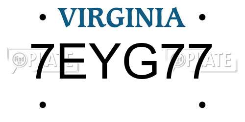 7EYG77 Virginia License Plate