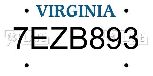 7EZB893 Virginia License Plate