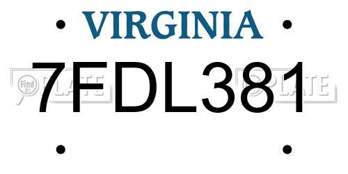7FDL381 Virginia License Plate