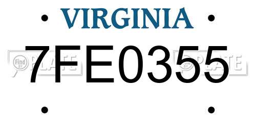 7FE0355 Virginia License Plate