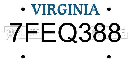 7FEQ388 Virginia License Plate