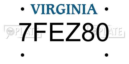 7FEZ80 Virginia License Plate