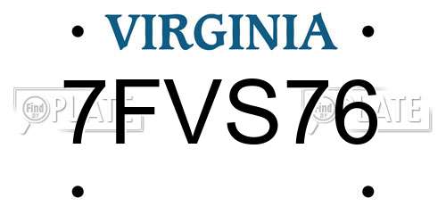 7FVS76 Virginia License Plate