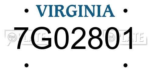 7G02801 Virginia License Plate