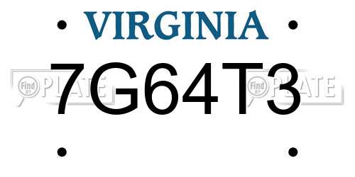 7G64T3 Virginia License Plate