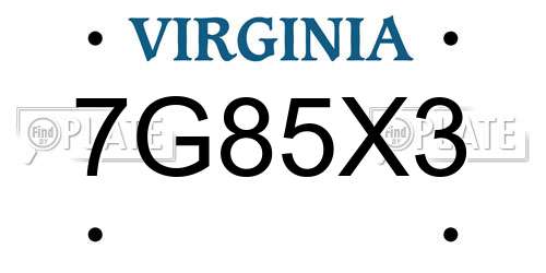 7G85X3 Virginia License Plate