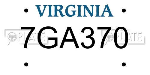 7GA370 Virginia License Plate