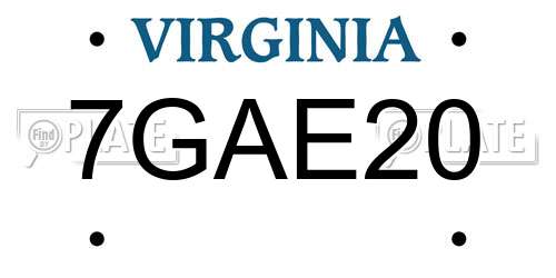 7GAE20 Virginia License Plate