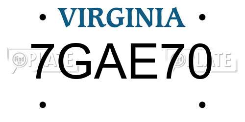 7GAE70 Virginia License Plate