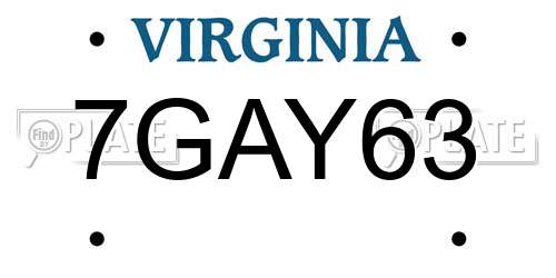 7GAY63 Virginia License Plate
