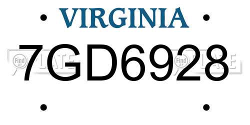 7GD6928 Virginia License Plate