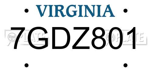 7GDZ801 Virginia License Plate