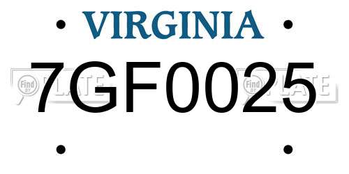 7GF0025 Virginia License Plate