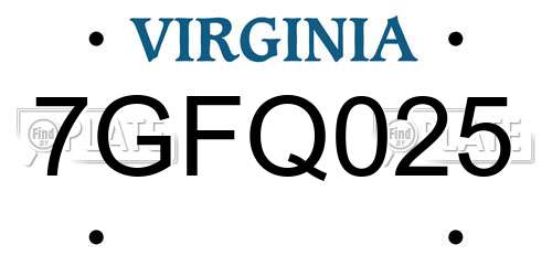 7GFQ025 Virginia License Plate