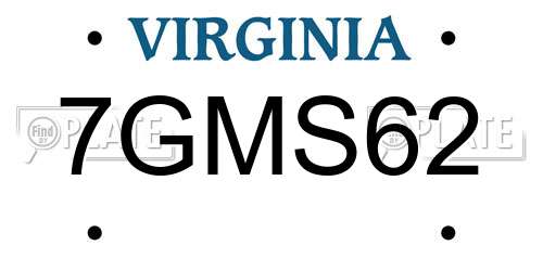 7GMS62 Virginia License Plate