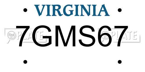 7GMS67 Virginia License Plate