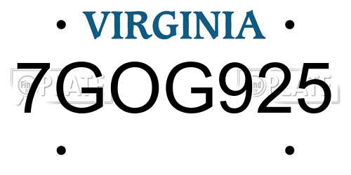 7GOG925 Virginia License Plate